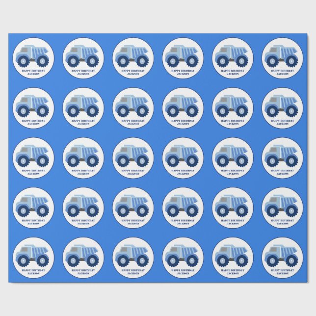 Blue Dump Truck Kid's Birthday Wrapping Paper (Seam)