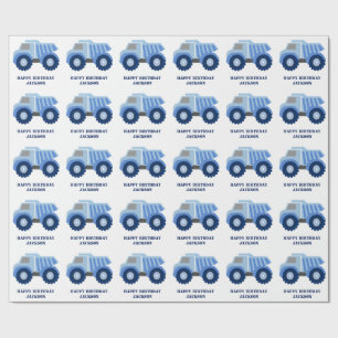 Blue Dump Truck Kid's Birthday Wrapping Paper