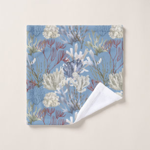 Blue Dusk Solid with Undersea Print Bath Towel Set