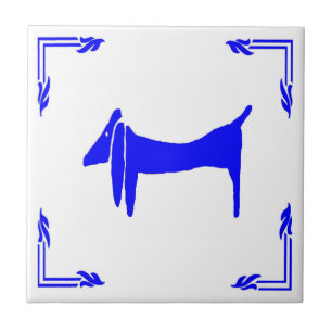 Blue Dutch Dachshund Abstract Tile