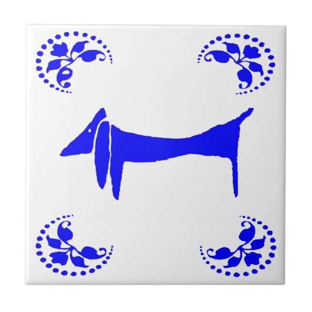 Blue Dutch Dachshund Abstract Tile (Front)