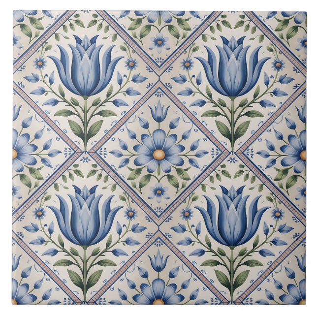 Blue Dutch Delft Pattern  Tile (Front)