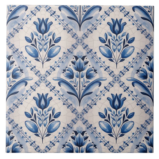 Blue Dutch Delft Pattern  Tile (Front)