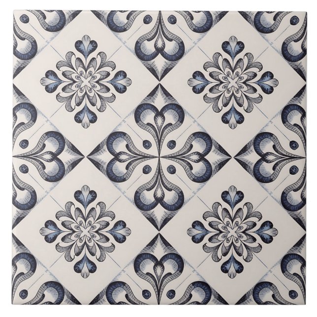 Blue Dutch Delft Pattern  Tile (Front)