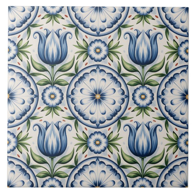 Blue Dutch Delft Pattern  Tile (Front)