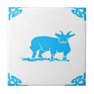 Blue Dutch Goat Delft  Look Tile