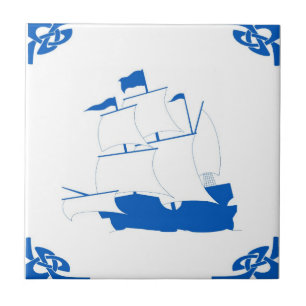 Blue Dutch Ship Tile