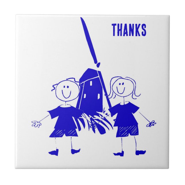 Blue Dutch Stick Kids Tile (Front)