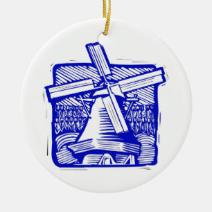 Blue Dutch Windmill Ceramic Tree Decoration
