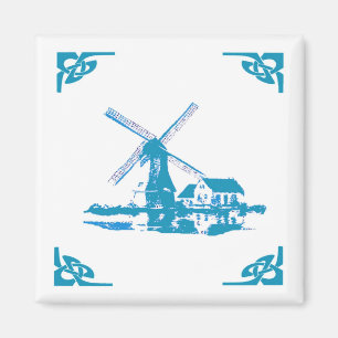 Blue Dutch Windmill Delft Look Magnet