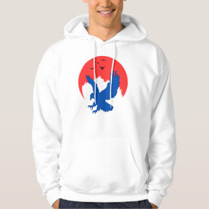 Blue Eagle Silhouette with Red Moon and Flying Bir Hoodie