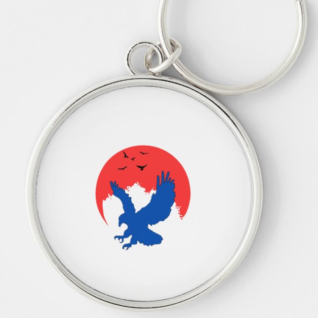 Blue Eagle Silhouette with Red Moon Keychain (Front)
