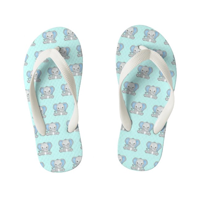 Blue Eared Cute Baby Elephant  Kid's Flip Flops (Footbed)