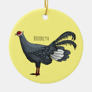 Blue eared pheasant bird cartoon illustration ceramic tree decoration