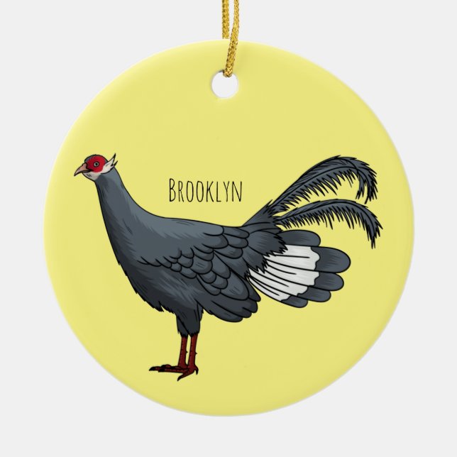 Blue eared pheasant bird cartoon illustration ceramic tree decoration (Front)