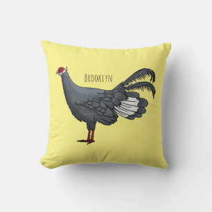 Blue eared pheasant bird cartoon illustration cushion