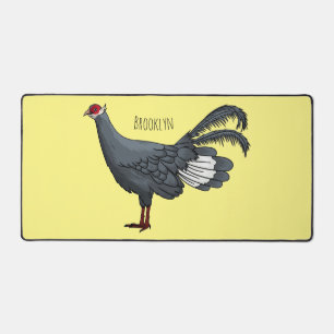 Blue eared pheasant bird cartoon illustration  desk mat