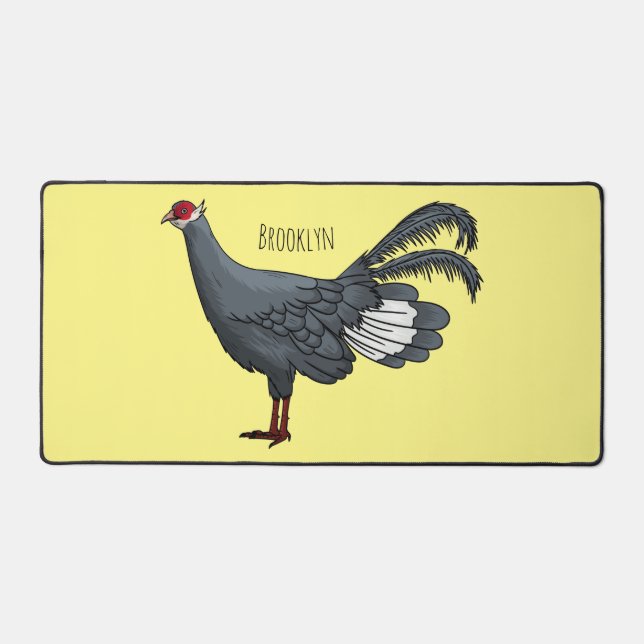 Blue eared pheasant bird cartoon illustration  desk mat (Front)