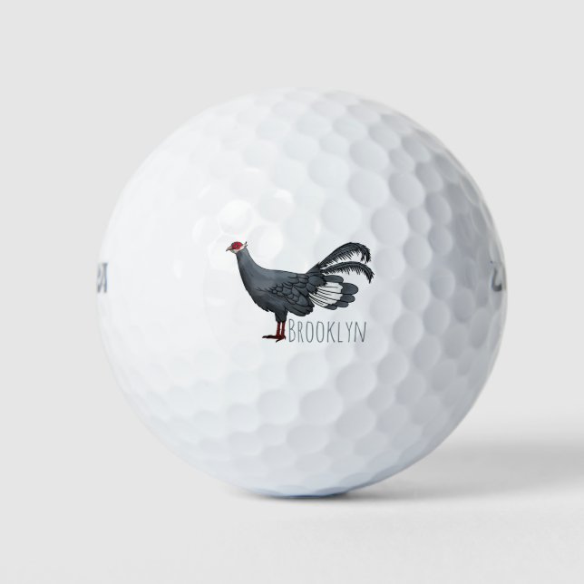 Blue eared pheasant bird cartoon illustration golf balls (Front)