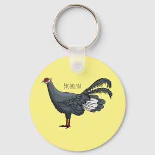 Blue eared pheasant bird cartoon illustration  key ring