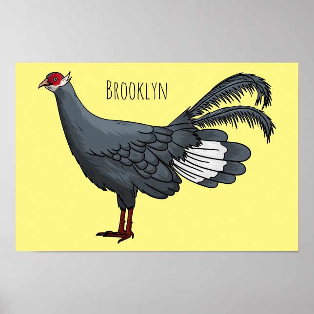 Blue eared pheasant bird cartoon illustration  poster (Front)