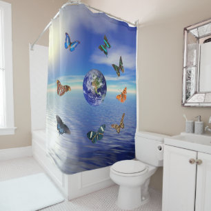 Blue Earth Butterflies Shower Curtain