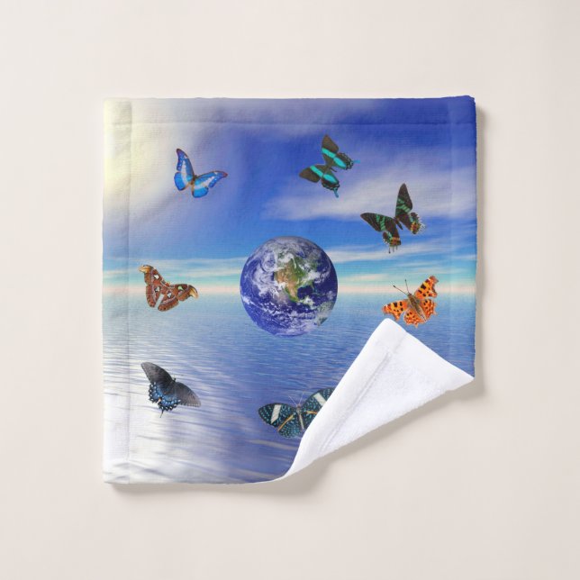 Blue Earth Butterflies Towel (Wash Cloth)