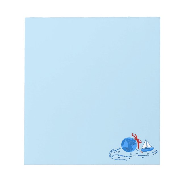 Blue Earth Christmas Ball and Little Boat Notepad (Front)