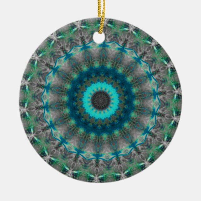 Blue Earth Mandala Kaleidoscope pattern Ceramic Tree Decoration (Front)