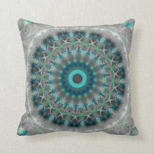Blue Earth Mandala Kaleidoscope pattern Cushion