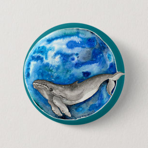 Blue Earth Whale 6 Cm Round Badge
