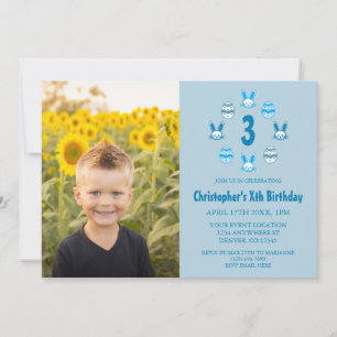 Blue Easter 3rd Birthday Invitation