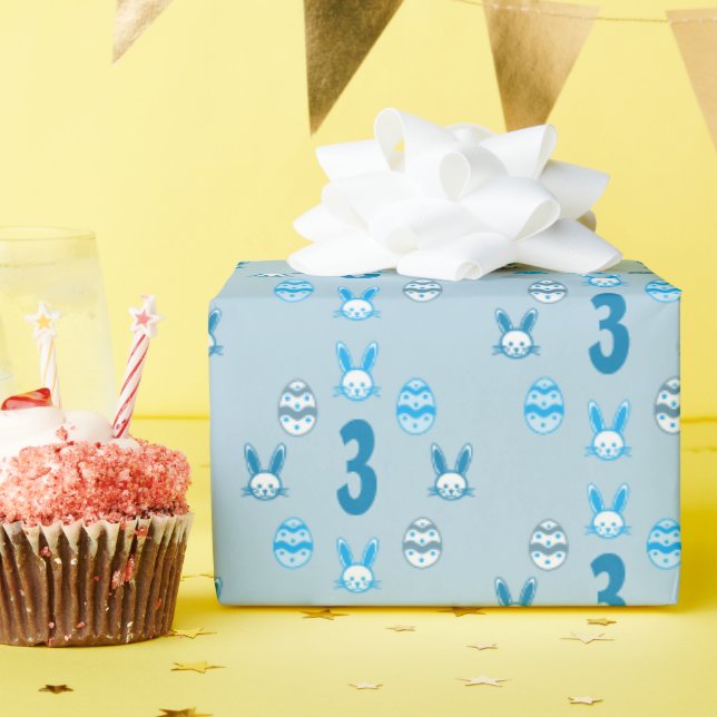 Blue Easter 3rd Birthday Wrapping Paper (Birthday Party)