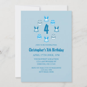Blue Easter 4th Birthday Invitation
