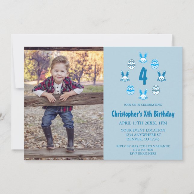 Blue Easter 4th Birthday Invitation (Front)