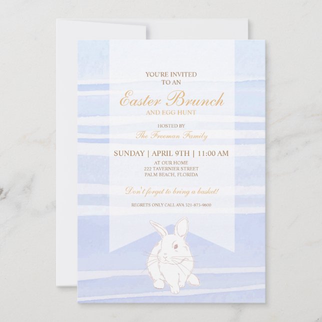 Blue Easter Brunch Bunny Invitation – Watercolor  (Front)