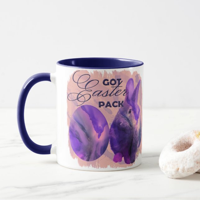 Blue Easter Bunny And Painted Egg Mug (With Donut)