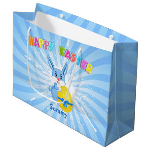 Blue Easter Bunny Cartoon Large Gift Bag