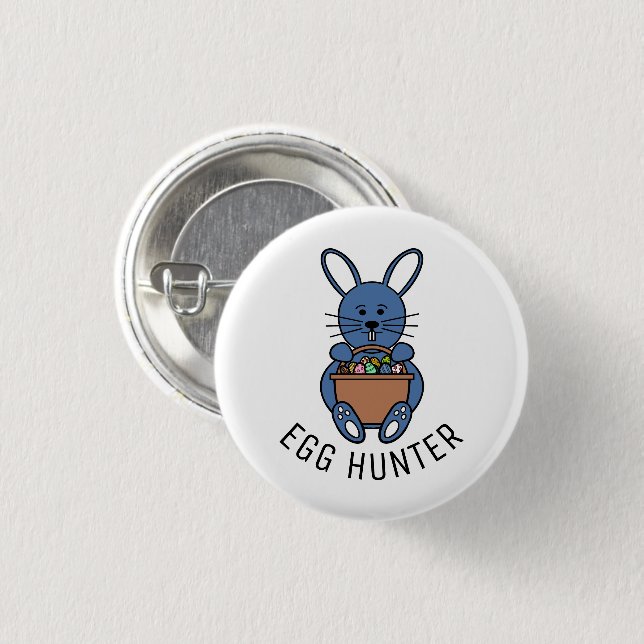 Blue Easter Bunny, Egg Hunter 3 Cm Round Badge (Front & Back)