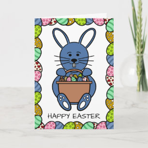 Blue Easter Bunny, Happy Easter Card