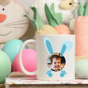 Blue Easter Bunny Personalised Custom Photo Coffee Mug