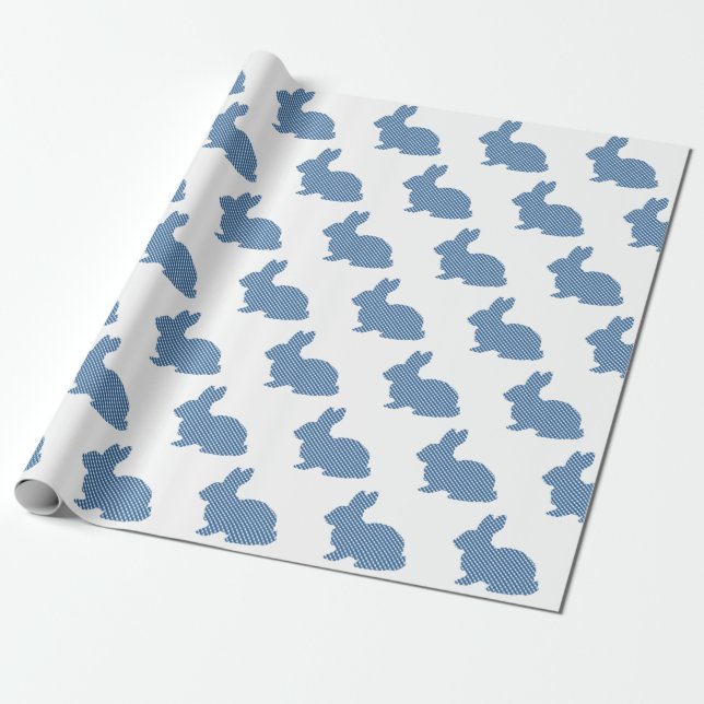 Blue Easter Bunny Plaid Baby Boy Baby Shower Wrapping Paper (Unrolled)