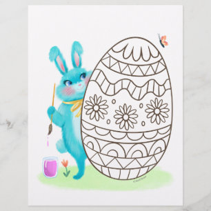 Blue Easter Bunny Rabbit and Egg Colouring Page