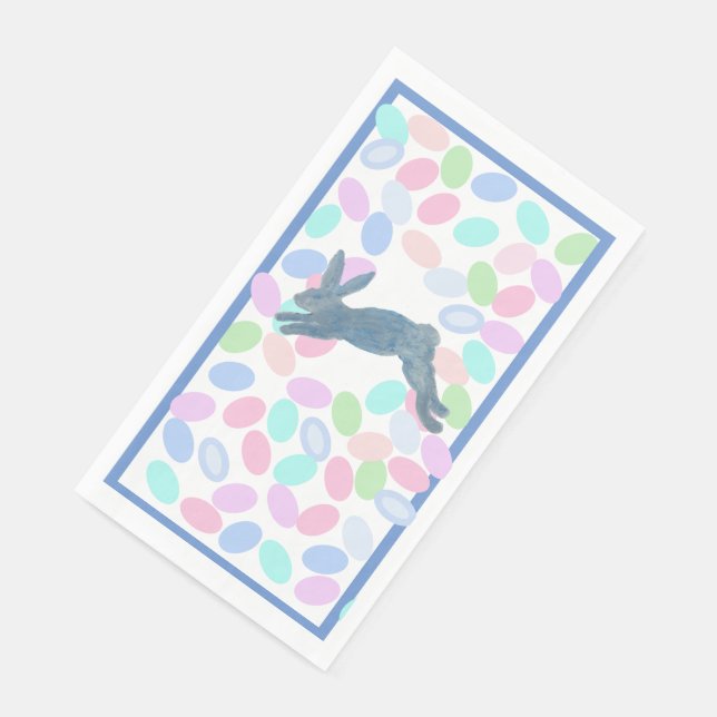 Blue Easter Bunny Rabbit Eggs Paper Napkin (Corner)