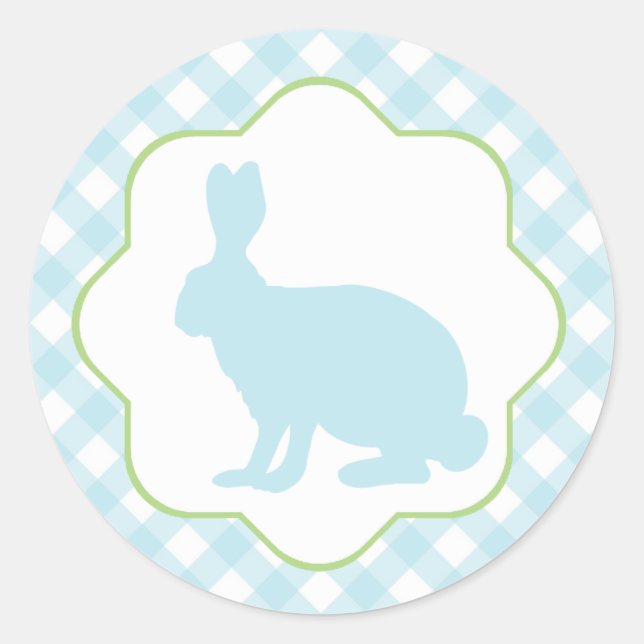 Blue Easter bunny rabbit on gingham checks sticker (Front)