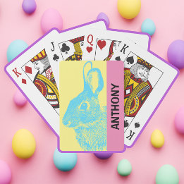 Blue Easter Bunny Retro Pastel Playing Cards