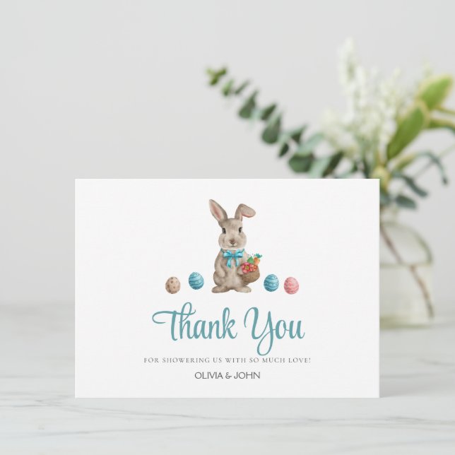 Blue Easter Bunny  Thank You Card (Standing Front)