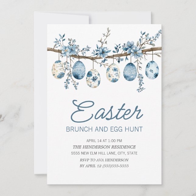Blue Easter Egg Hunt Brunch  Invitation (Front)