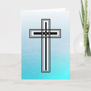 Blue Easter Religious Cross and Quote Card