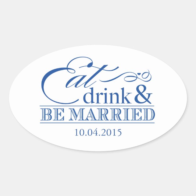 Blue Eat Drink and Be Married Favour Stickers (Front)
